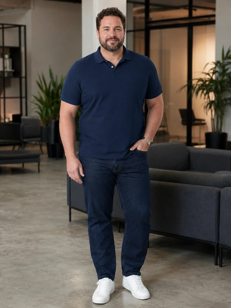 Navy Polo Shirt and Dark Jeans