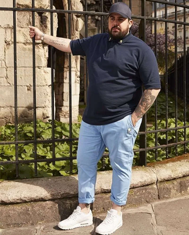 Navy Polo and Light Blue Pants Outfit