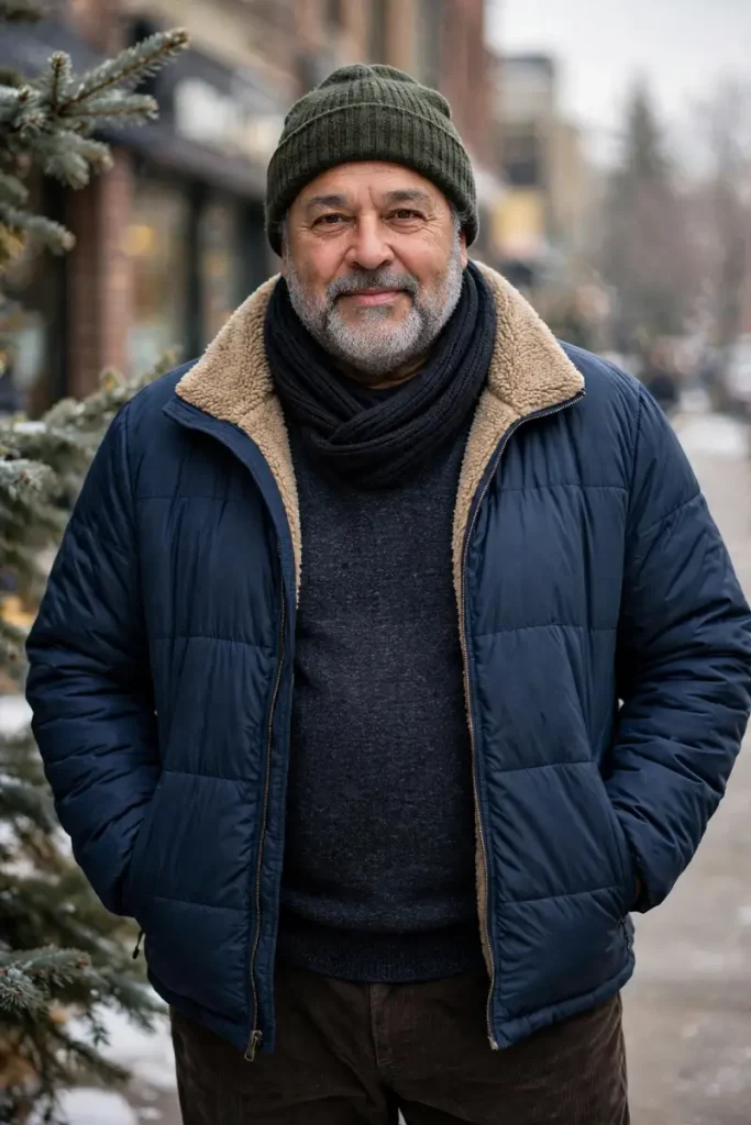 Navy Quilted Jacket and Sherpa Collar
