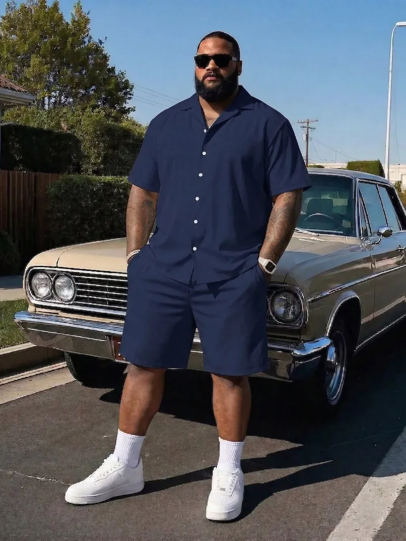 Navy Short Sleeve Button Down and Navy Shorts