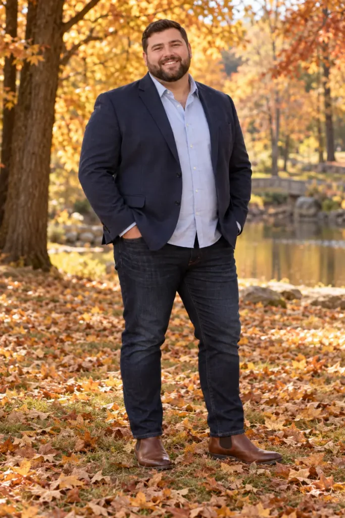 Navy Sport Coat and Light Blue Shirt