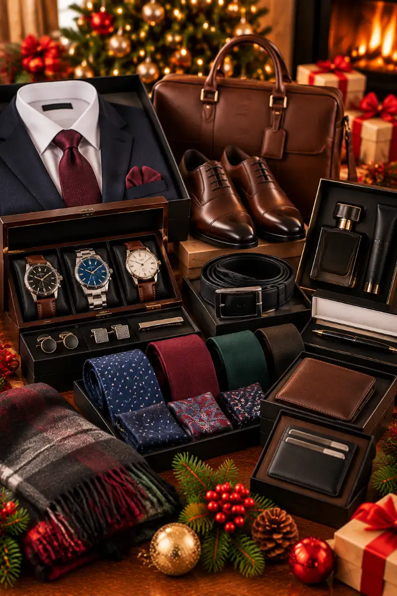 Navy Suit Jacket, Dress Shoes, Silk Neckties, and Formal Accessories Gift Set