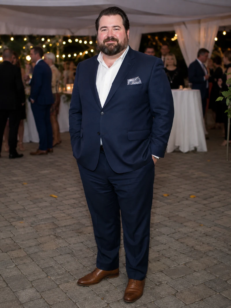 Navy Suit with White Dress Shirt and Brown Shoes