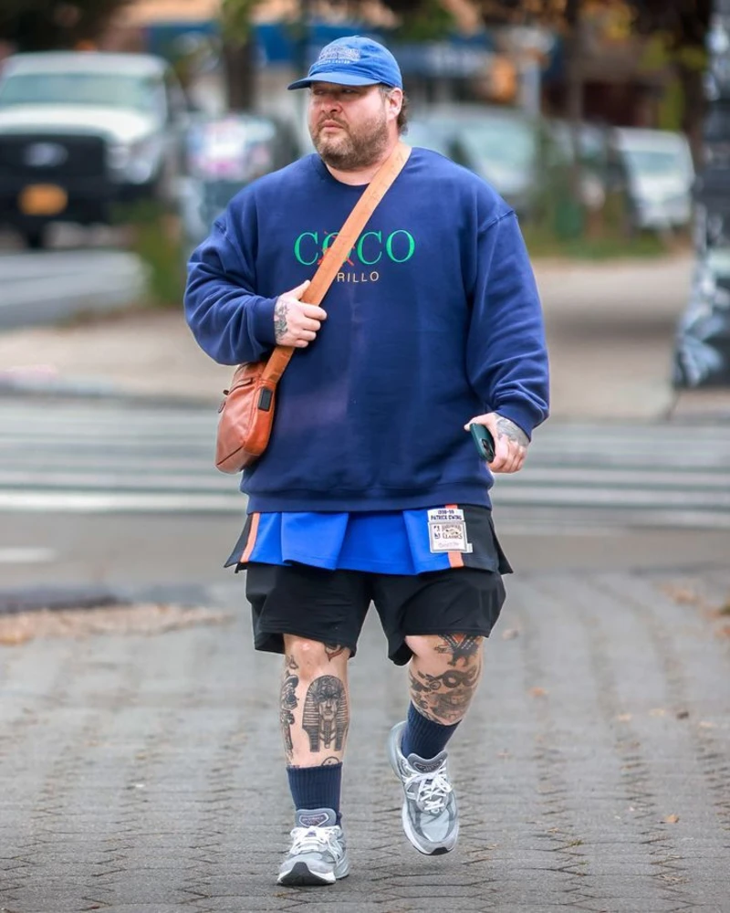 Navy Sweatshirt With Black Shorts