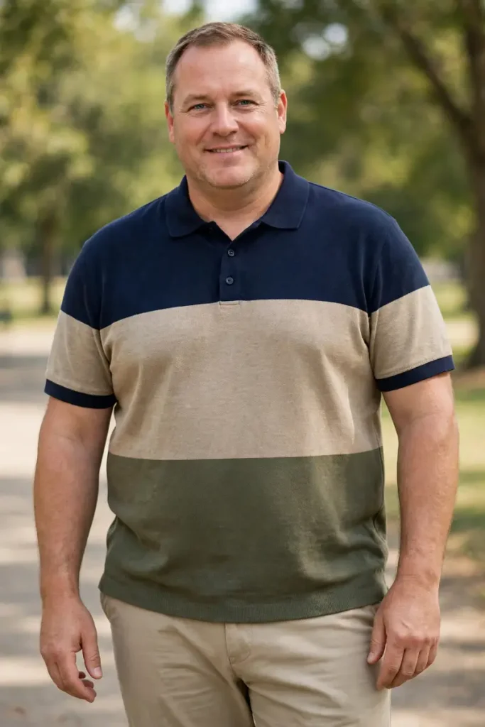 Navy Tan and Olive Color Block Polo