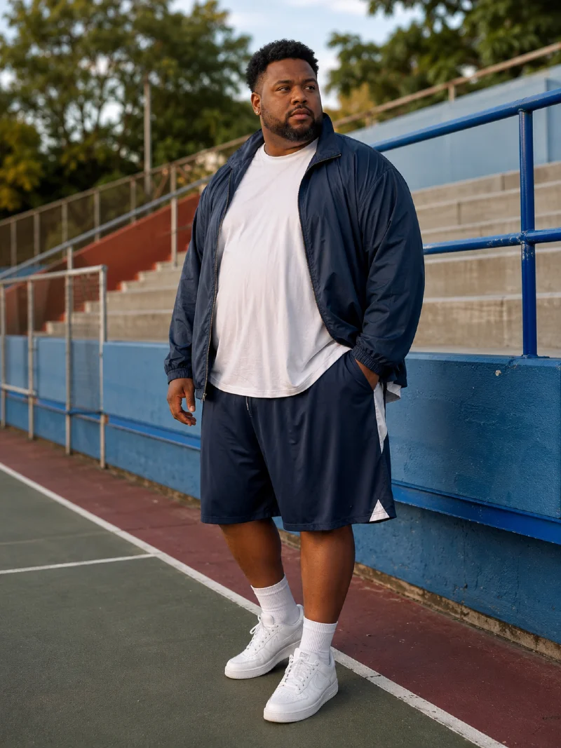 Navy Track Jacket and Basketball Shorts