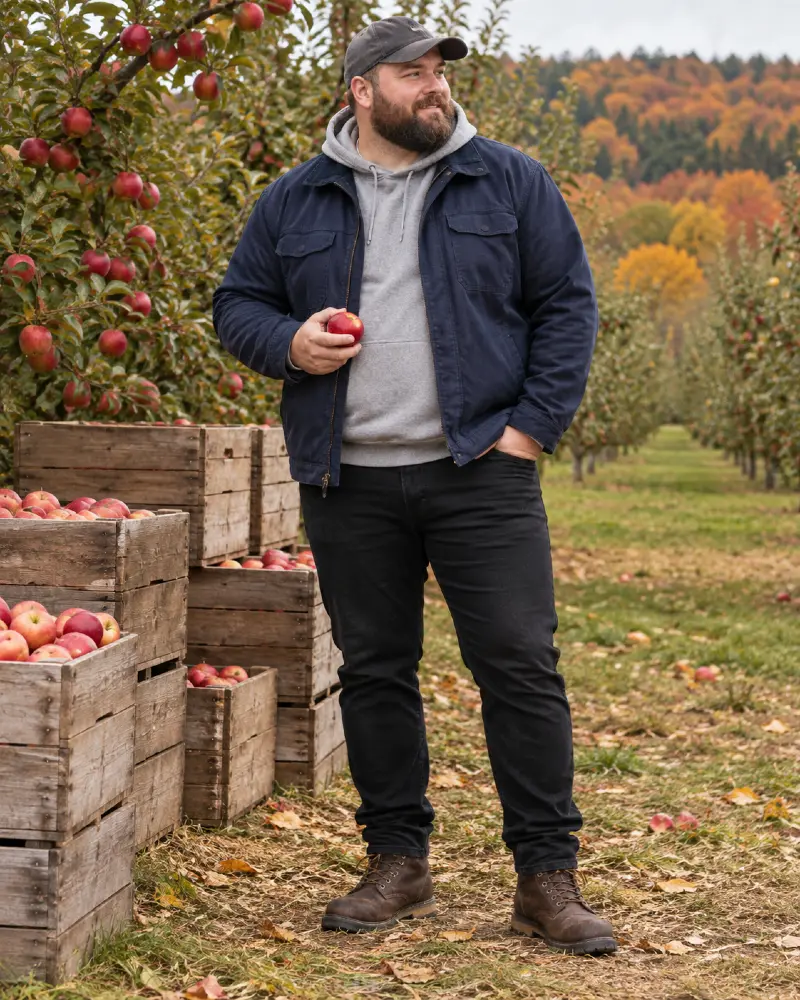 Navy Utility Jacket, Gray Hoodie, Black Jeans & Brown Boots Outfit
