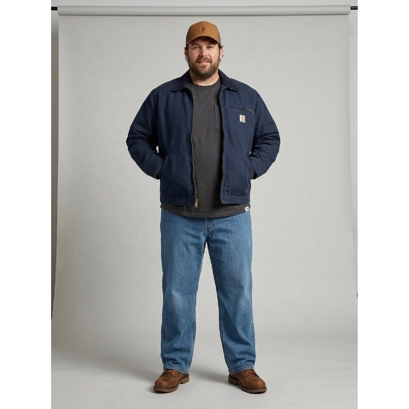 Navy Work Jacket and Blue Jeans