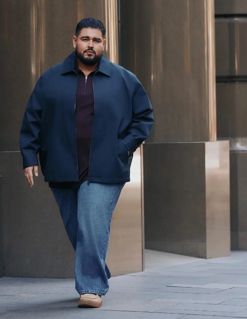 Navy Zip Jacket with Straight-Leg Blue Jeans