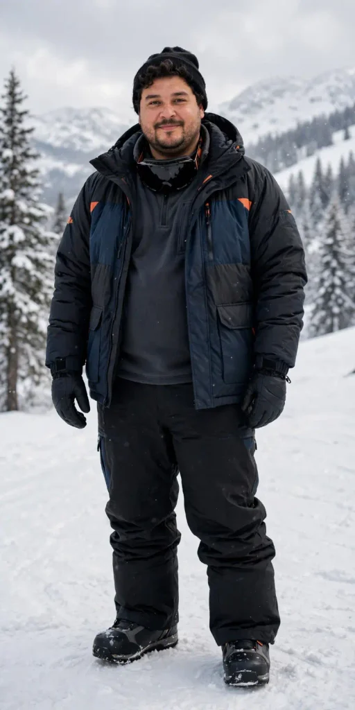 Navy and Black Puffer with Orange Accents