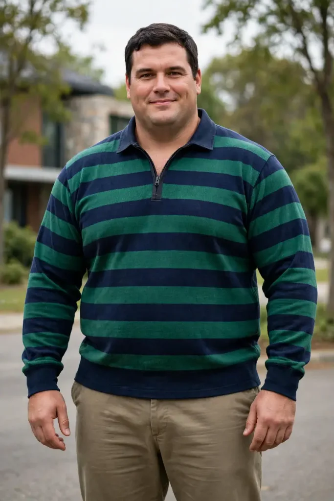 Navy and Green Striped Collared Jersey
