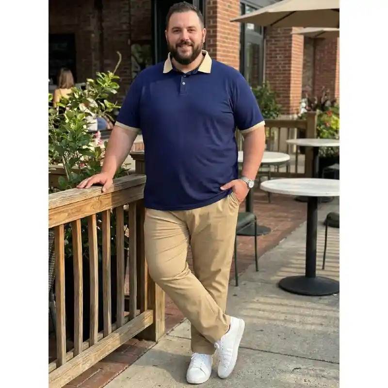 Navy and Khaki Contrast Polo