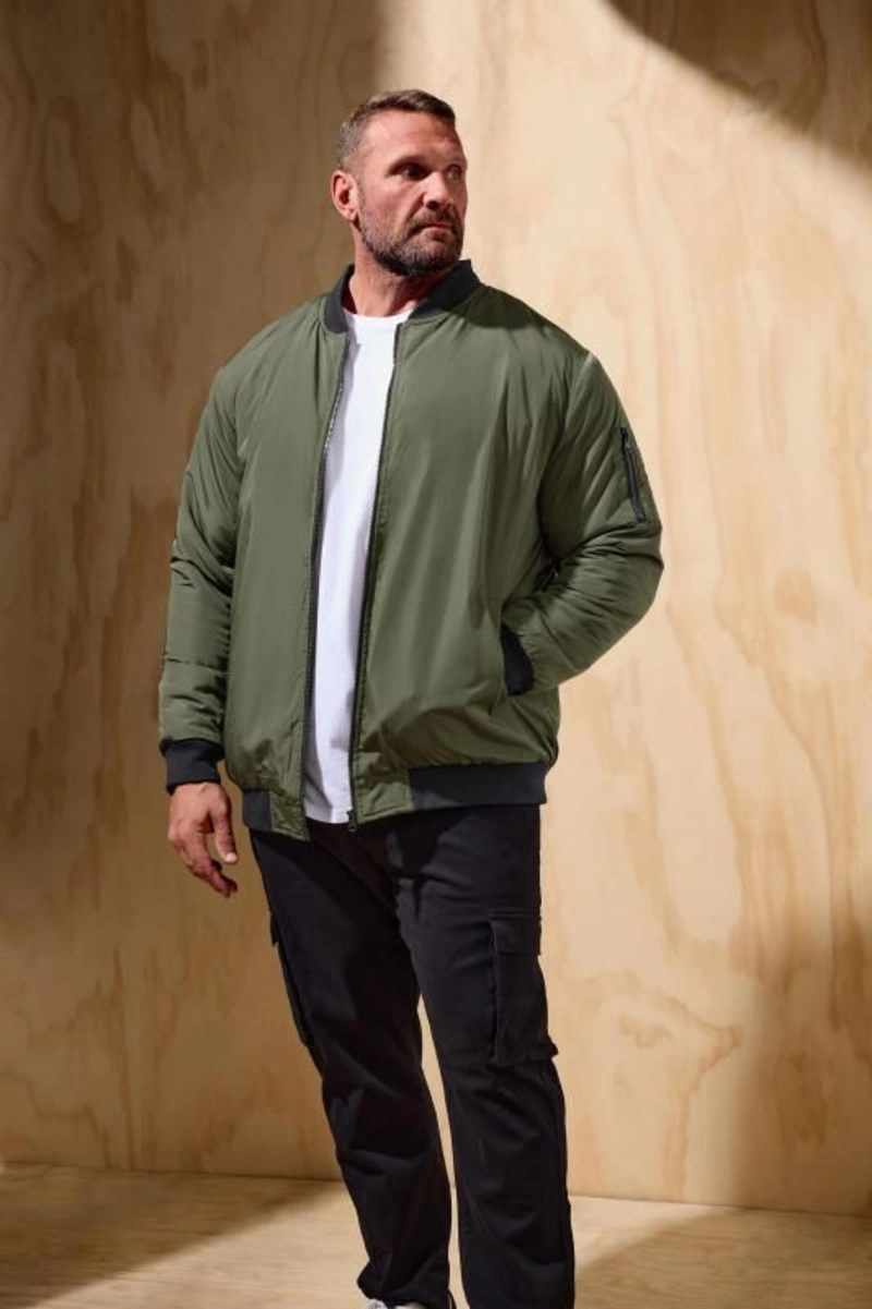 Olive Bomber Jacket and Black Cargo Pants