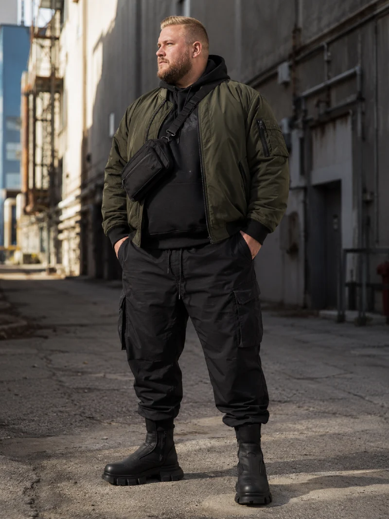 Olive Bomber Jacket and Black Hoodie