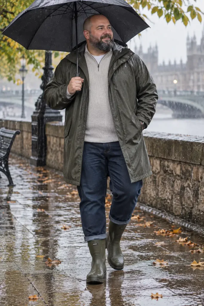 Olive Coat and Cuffed Denim