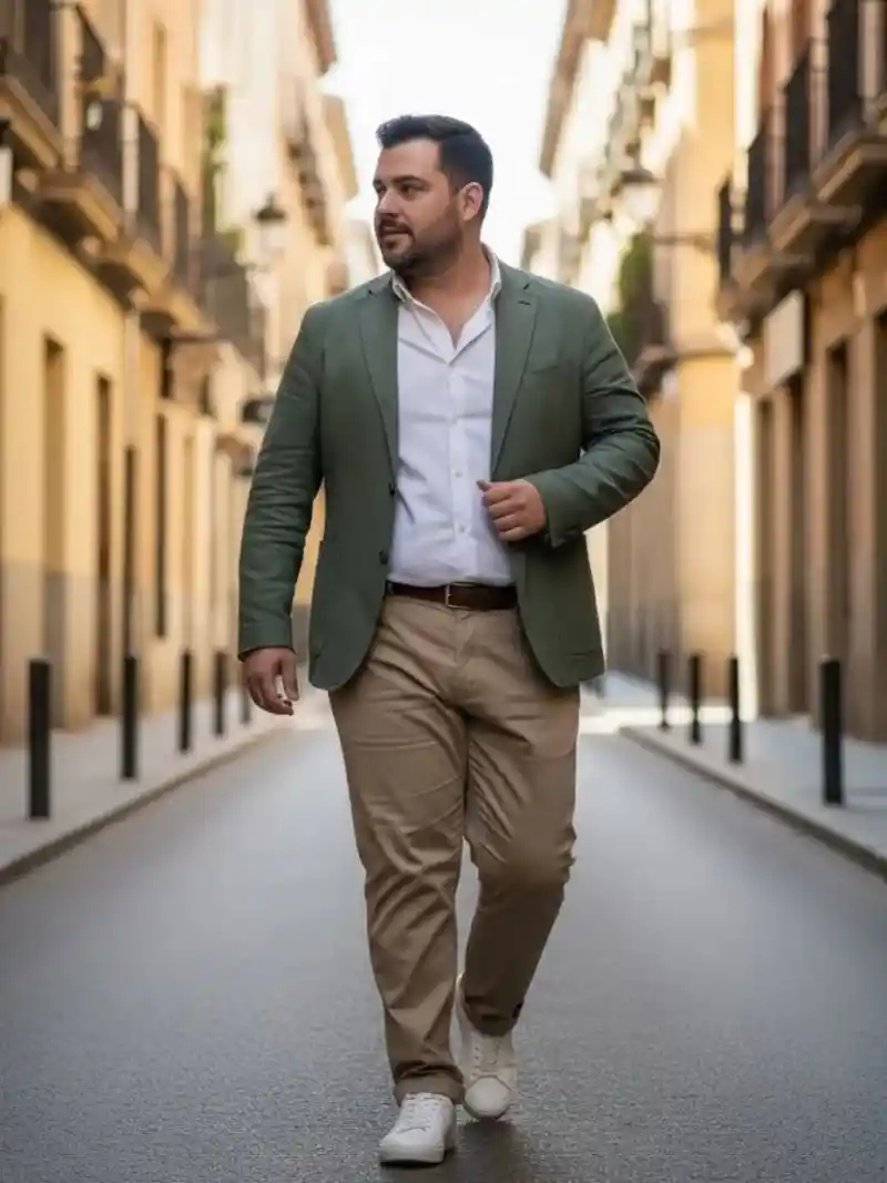 Olive Green Blazer, White Shirt, and Chinos