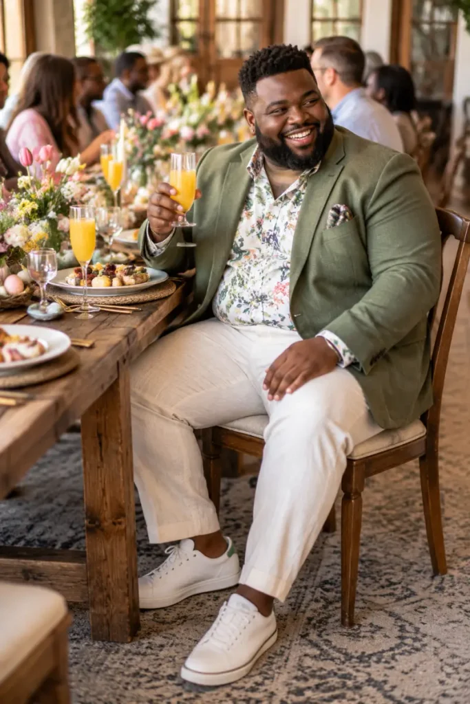Olive Green Blazer and Floral Pattern Focus