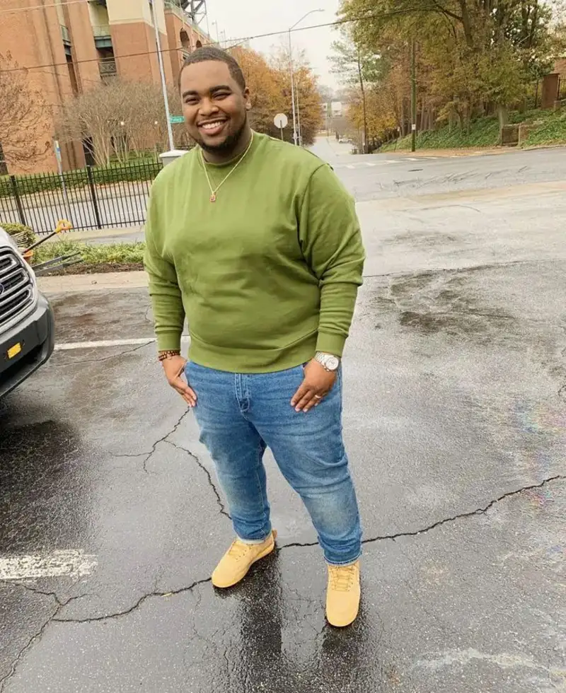 Olive Green Crewneck And Medium Wash Denim