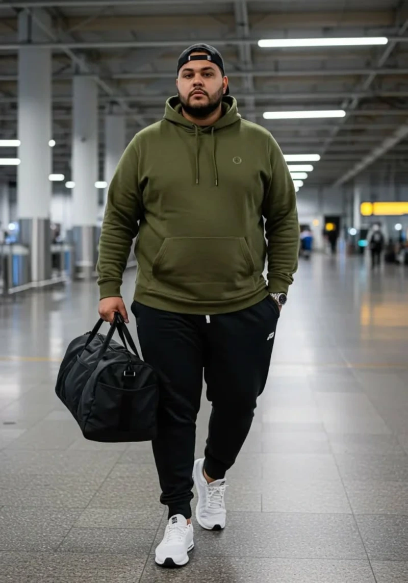 Olive Green Hoodie and Black Joggers