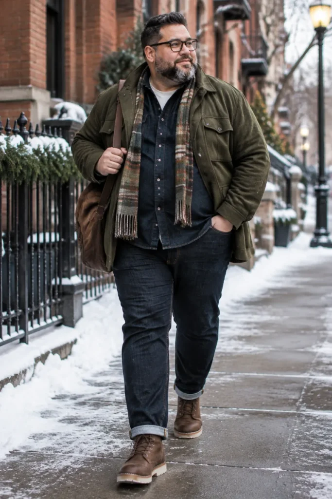 Olive Green Jacket Over Double Denim Base