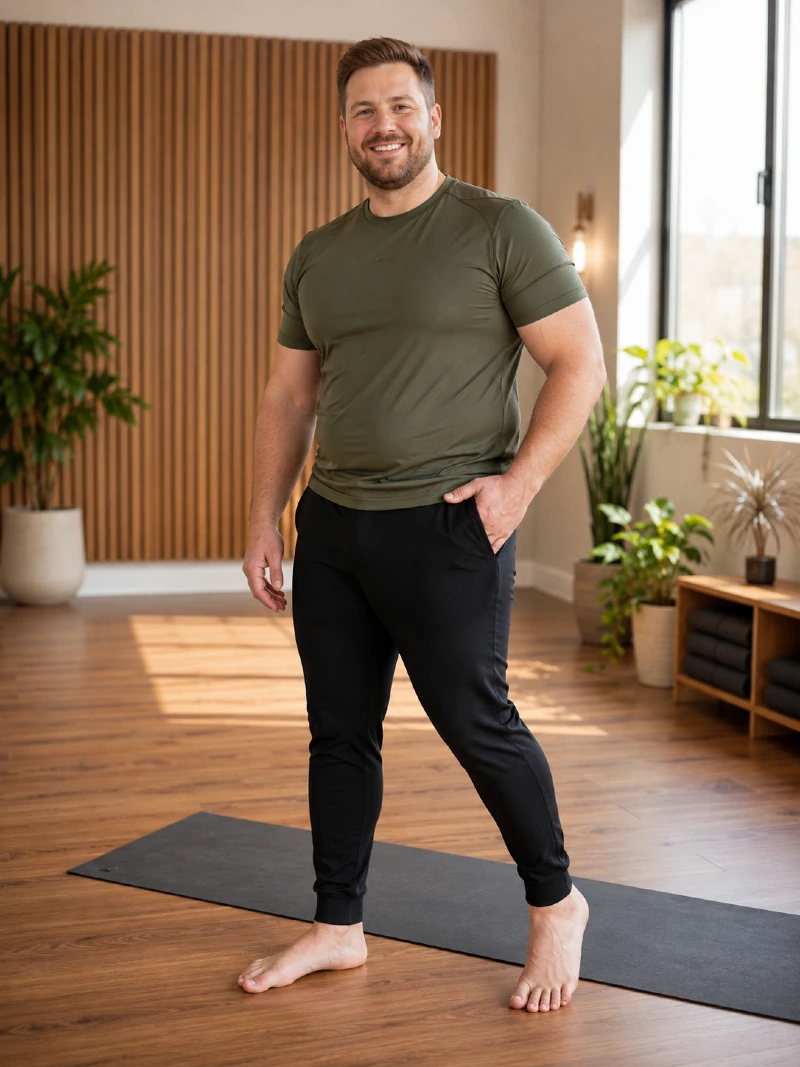 Olive Green T-Shirt and Black Joggers