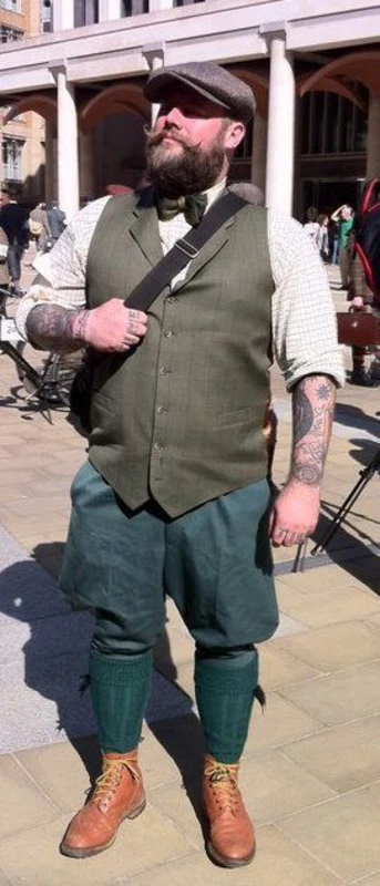 Olive Green Vest, Checkered Shirt, and Short Green Trousers