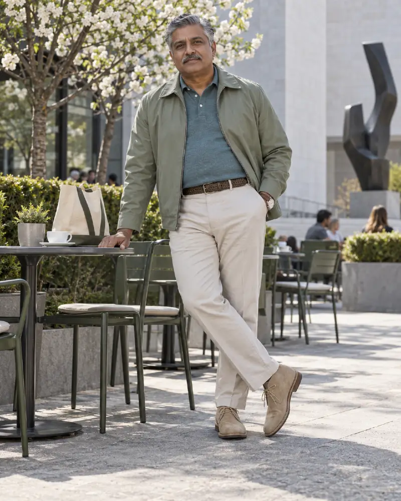 Olive Jacket And Chinos For Spring Days