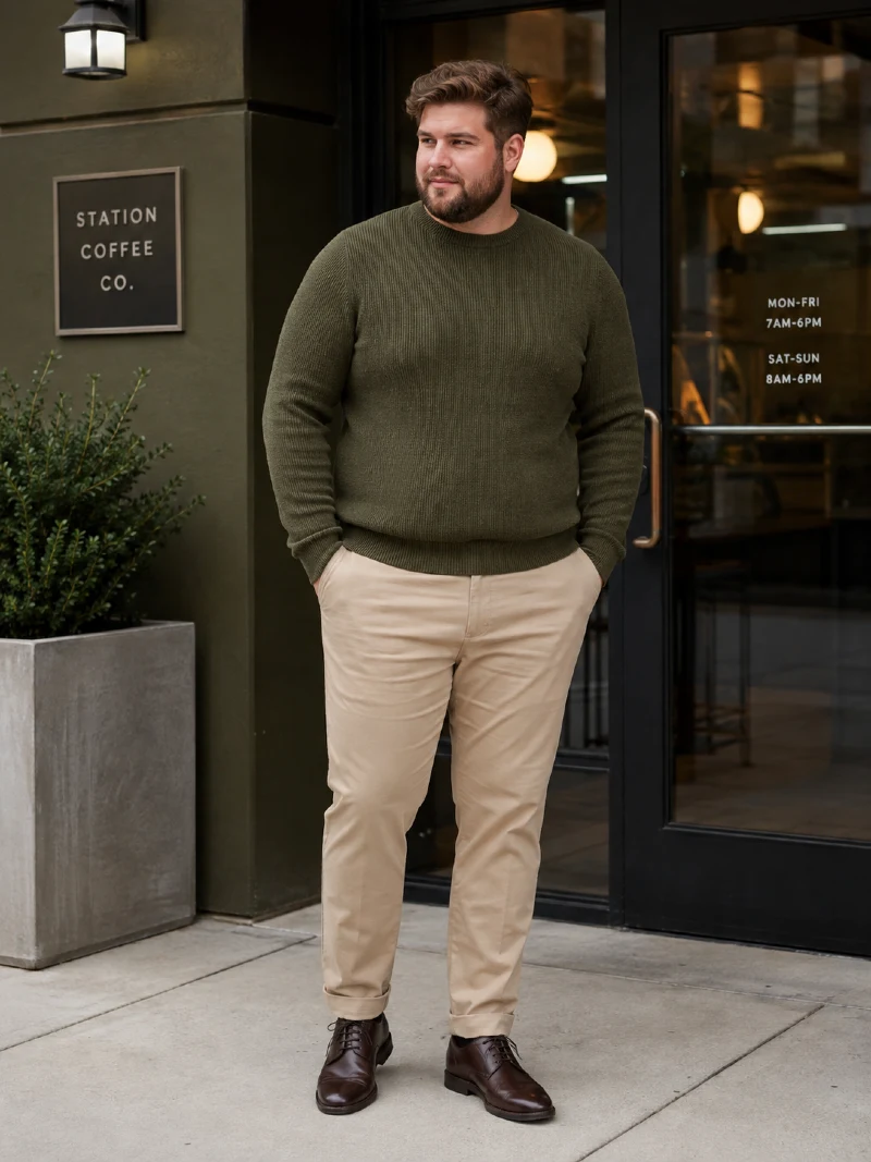Olive Knit Sweater and Khaki Chinos