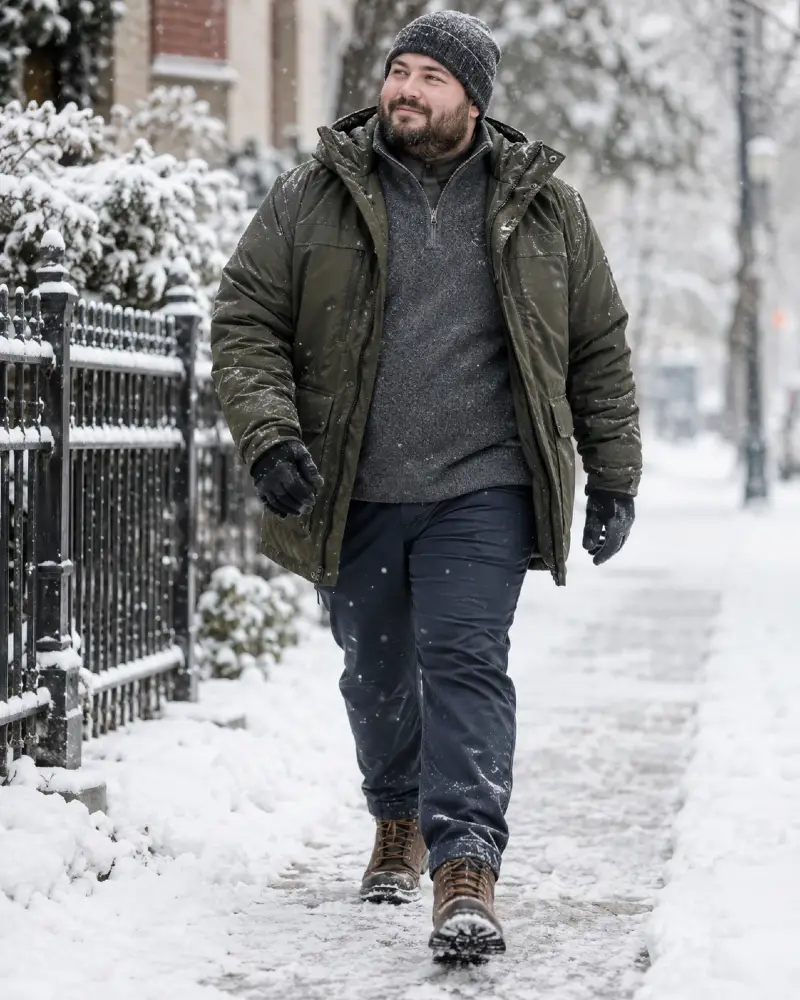 Olive Parka and Charcoal Fleece Combination