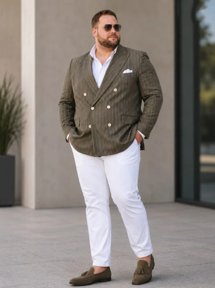 Olive Pinstripe Structure Over Crisp White