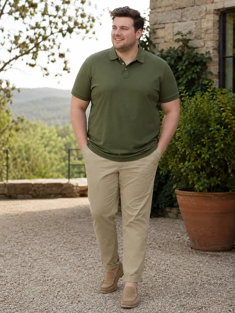 Olive Polo Shirt and Khaki Chinos
