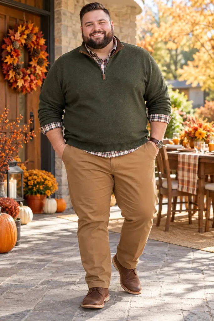 Olive Quarter Zip And Crisp Khaki Chinos