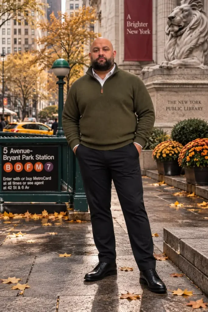 Olive Quarter Zip And Crisp White Collar