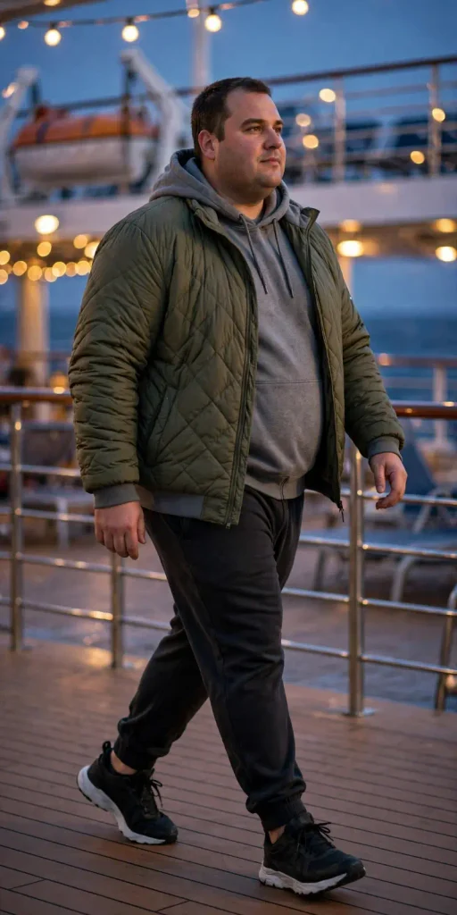Olive Quilted Jacket and Relaxed Grey Athleisure
