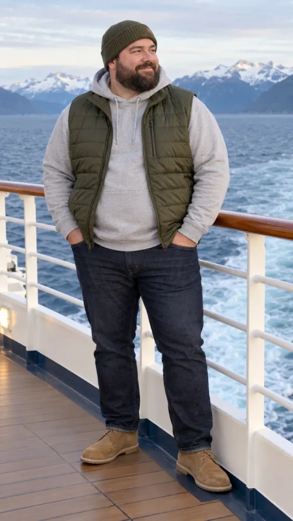 Olive Quilted Vest and Soft Fleece Layers