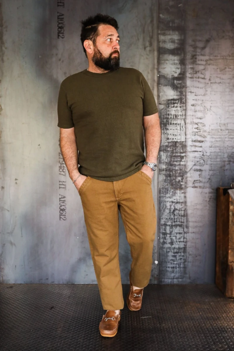 Olive T-Shirt and Tan Pants Outfit