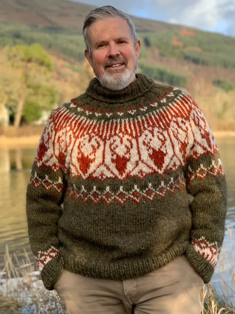 Olive and Rust Deer Yoke Sweater