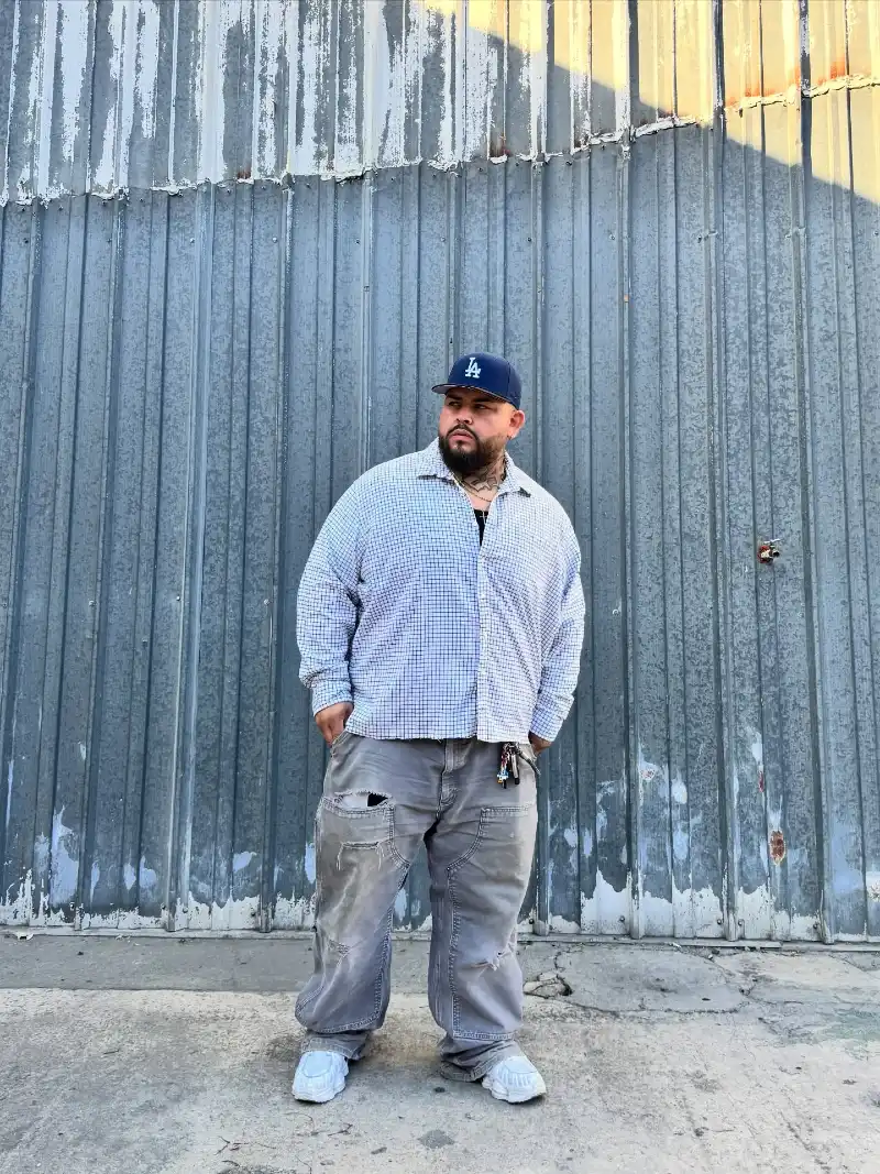 Oversized Check Button Down with Baggy Gray Jeans
