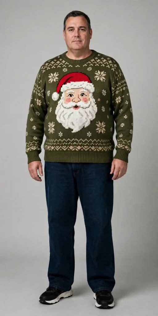 Oversized Santa Face Olive Knit