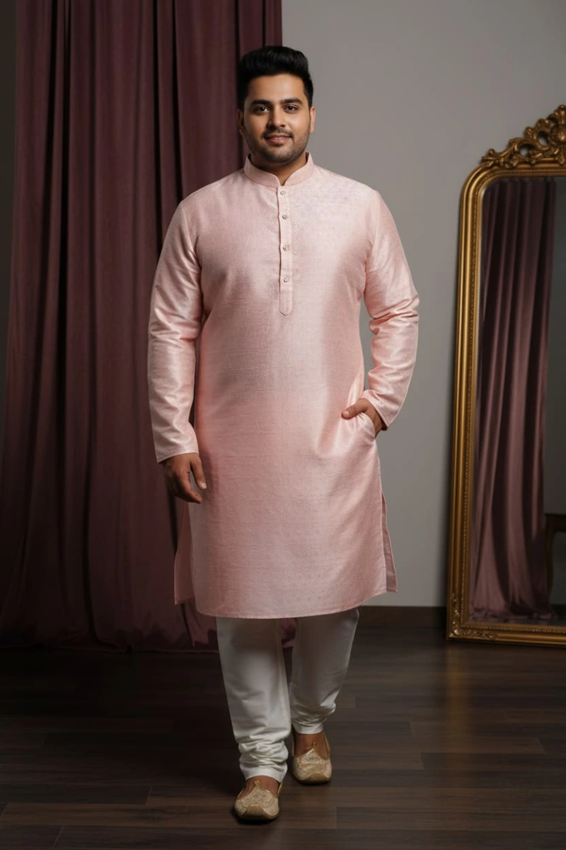 Pastel Pink Silk Kurta with White Churidar