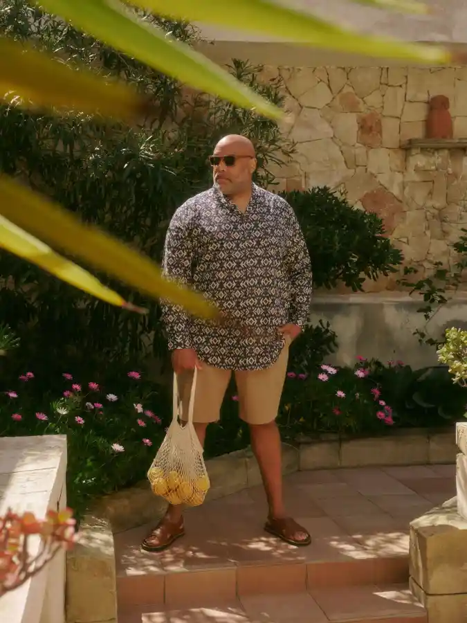 Patterned Linen Shirt and Chino Shorts