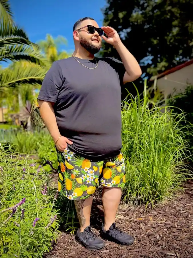 Pineapple Print Swim Shorts & Black Tee