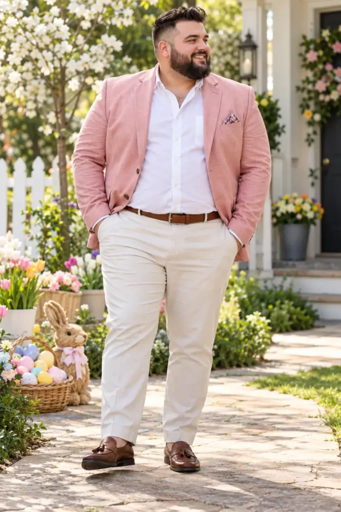Pink Linen Blazer Over Crisp White Cotton