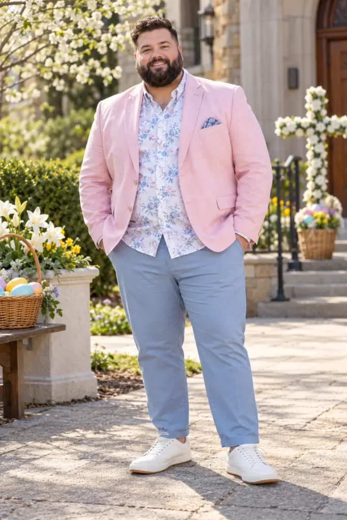 Pink Linen Blazer Over Untucked Floral Cotton