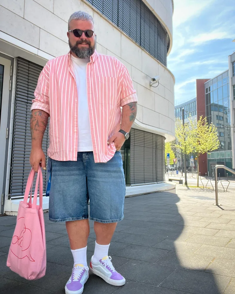 Pink Striped Shirt With Denim Shorts