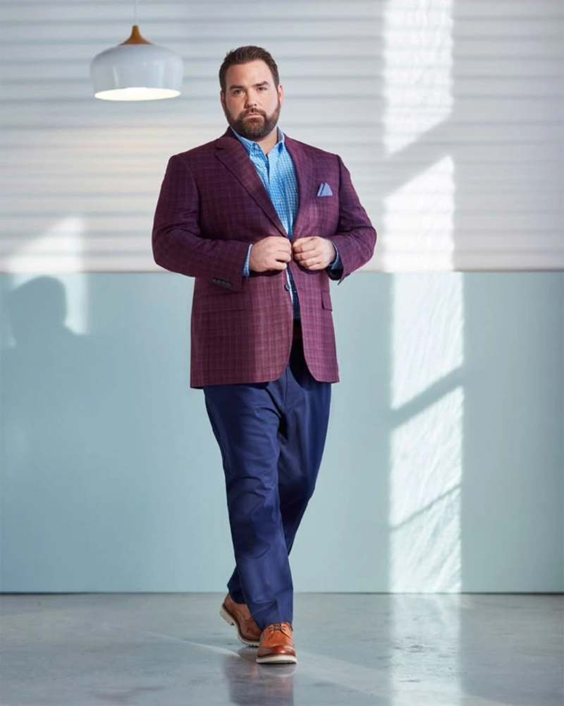 Plaid Blazer, Gingham Shirt, and Dress Trousers