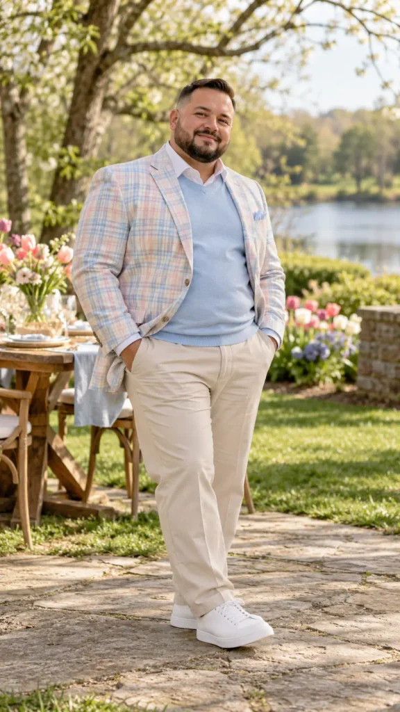 Plaid Blazer and Blue Sweater Lakeside Style