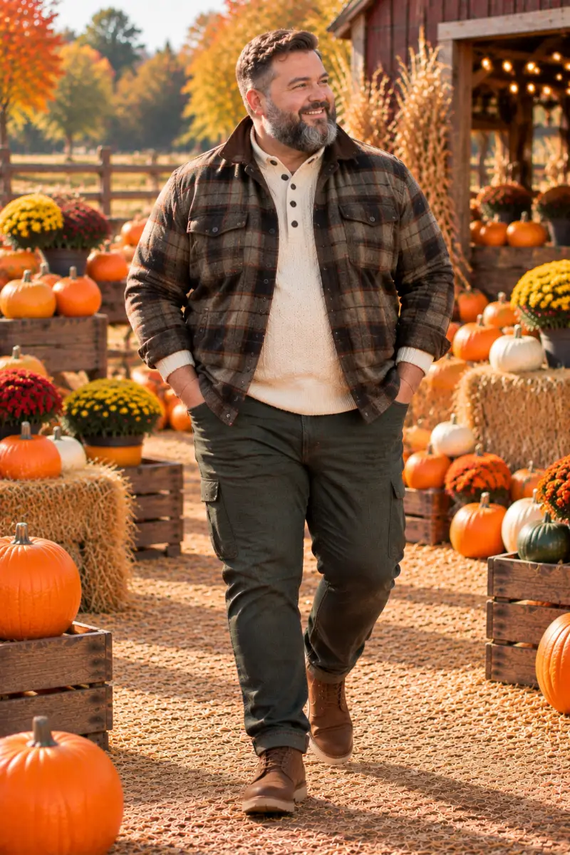 Plaid Jacket and Olive Cargo Pants