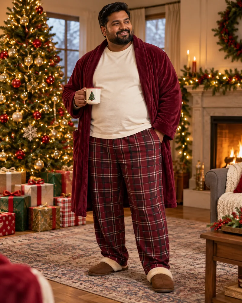 Plaid Pajama Pants With a Warm Robe Layer