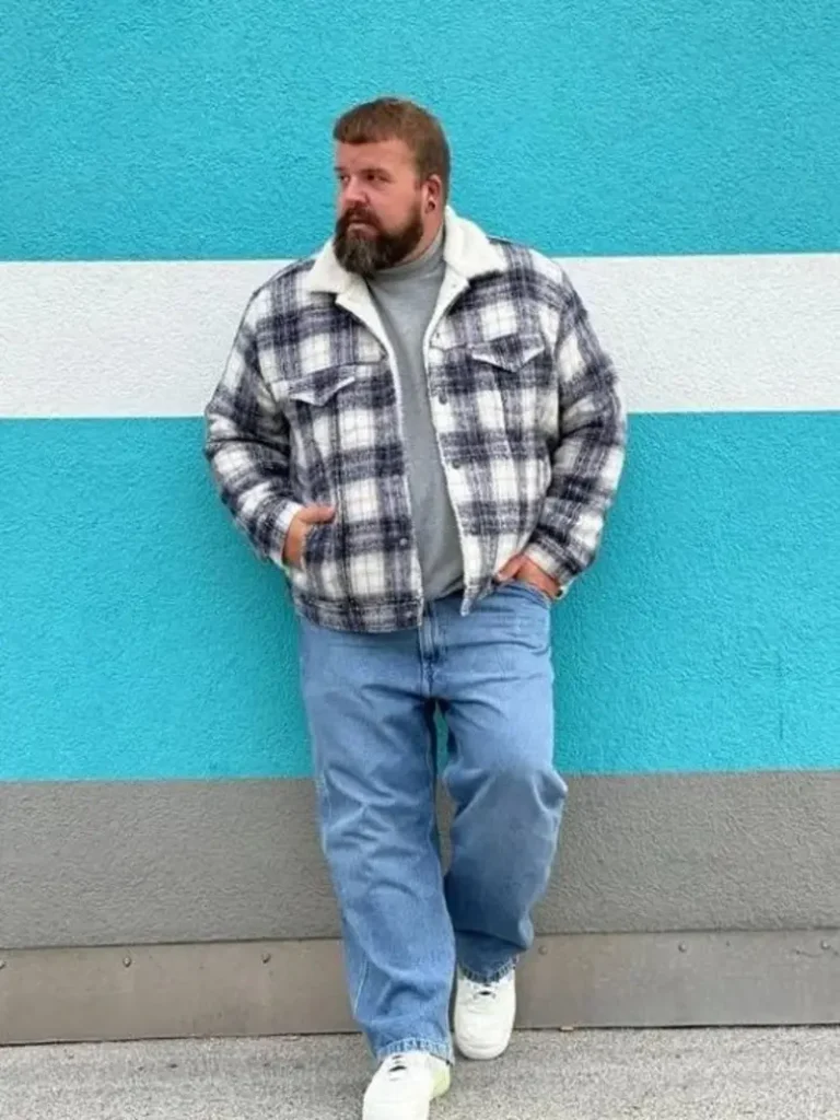 Plaid Sherpa Jacket Over Soft Grey Knit